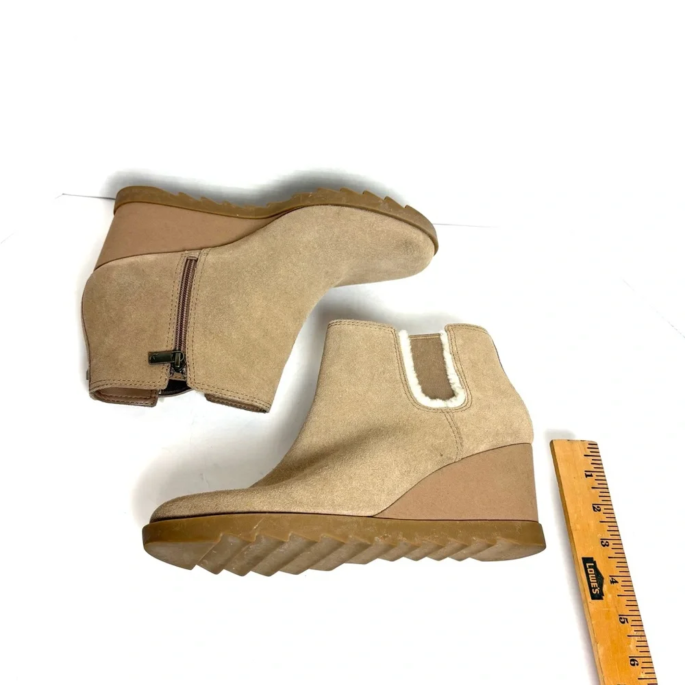 UGG Koolaburra Wedge Boots Yonela Ortholite Tan Suede Ankle Zip Womens 11 Winter